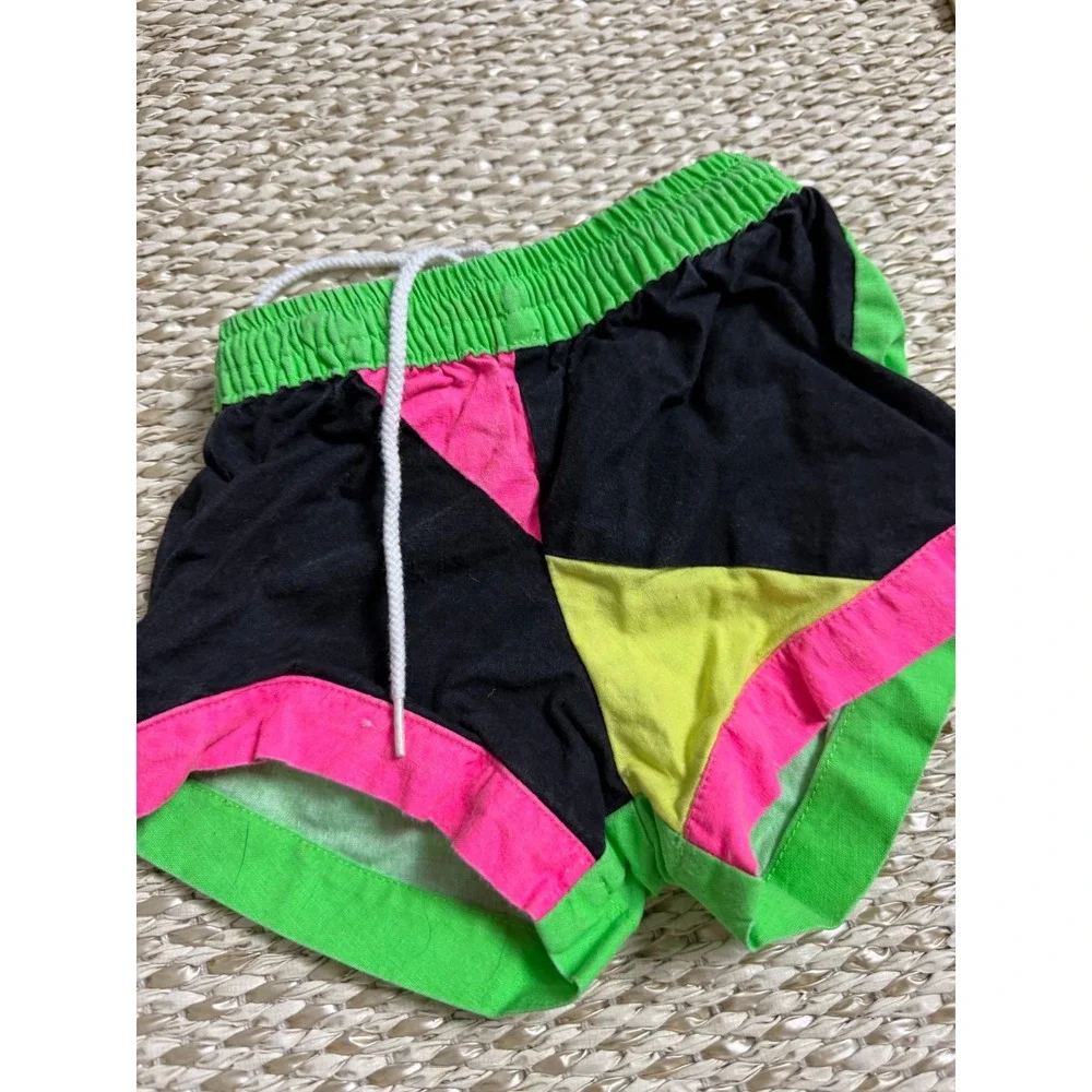 Vintage Hi Dives Neon Colorblock Baby Shorts 12M Retro 80s 90s skate surf skater